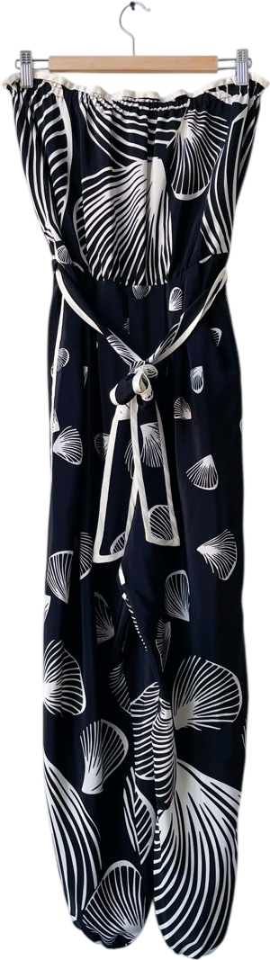 TIBI New York Black / Ivory Silk Belted Strapless Balloon Leg Jumpsuit UK 10