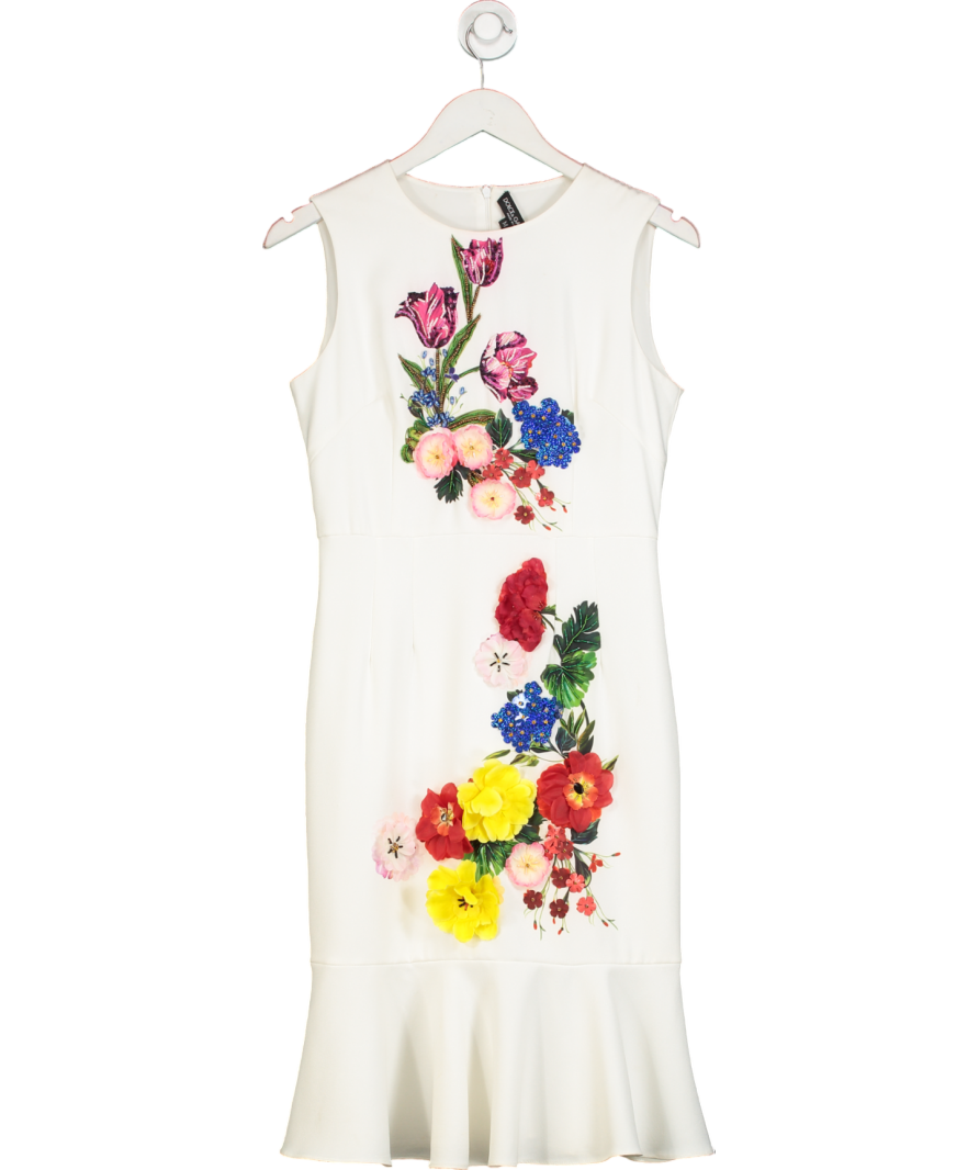 Dolce & Gabbana White Floral Embellished Dress UK M