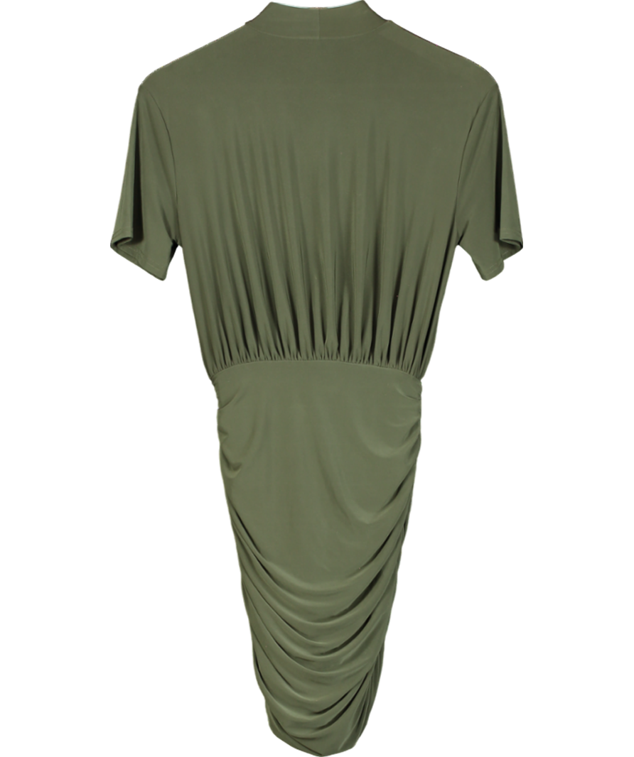 Ruched & Ready Green Ruched Short Sleeve Mini Dress UK S