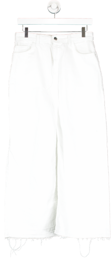 ZARA White Denim Midi Skirt With Slit UK M