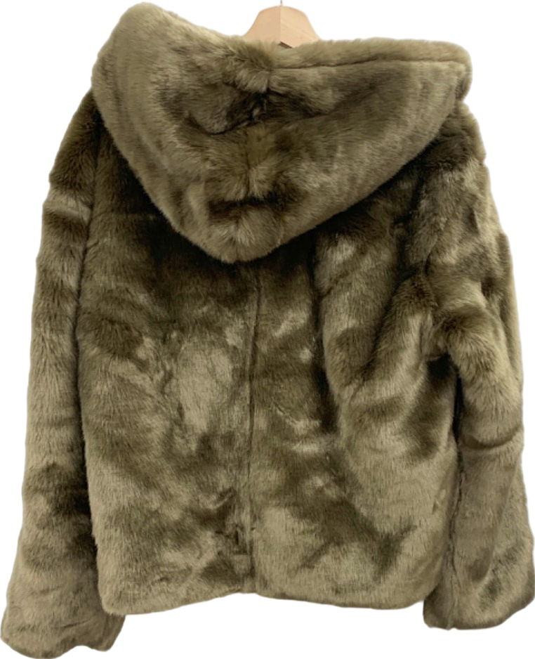 Na-Kd Green Faux Fur Hooded Jacket UK 8
