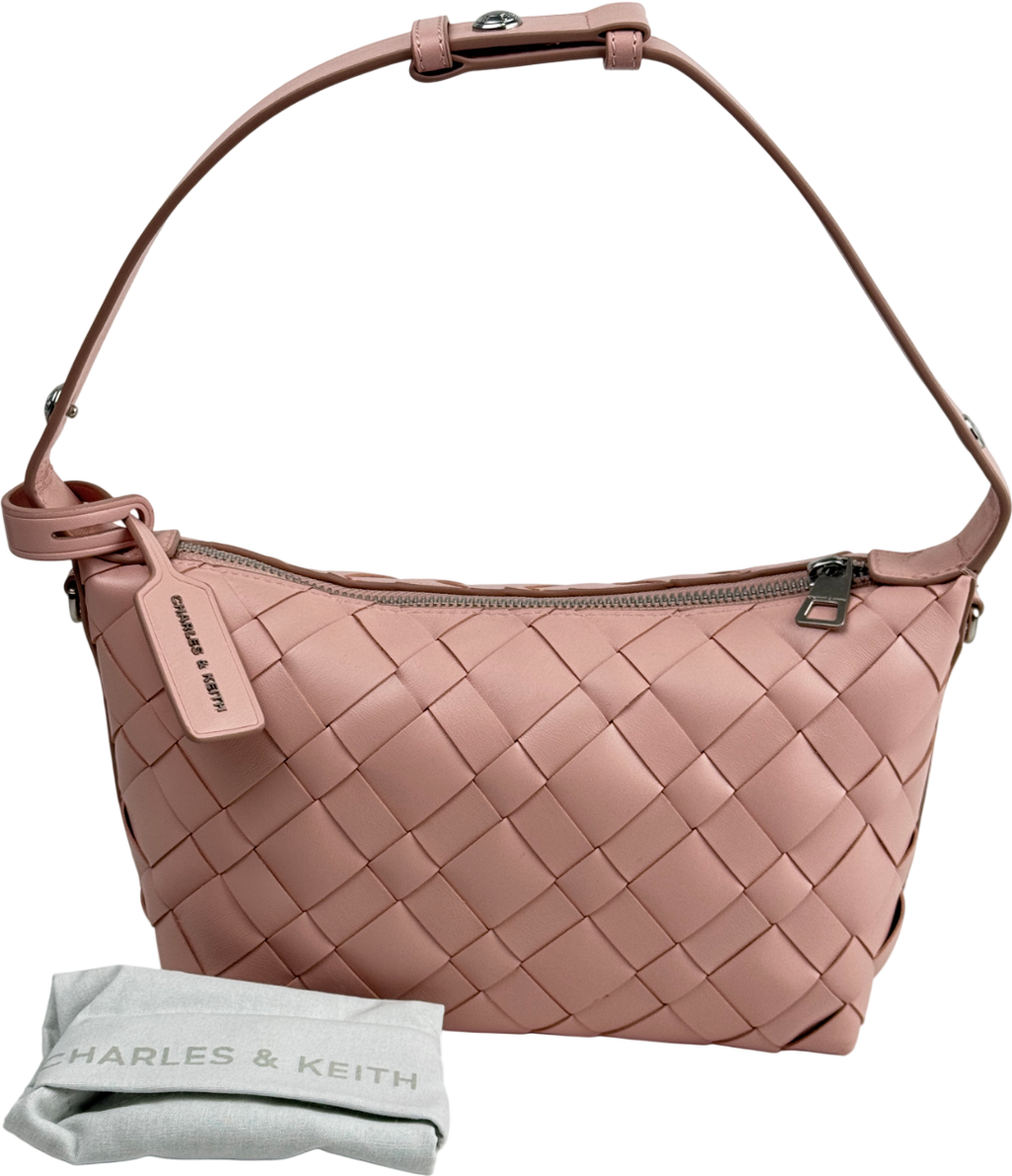 CHARLES & KEITH Ivette Woven Shoulder Bag - Light Pink