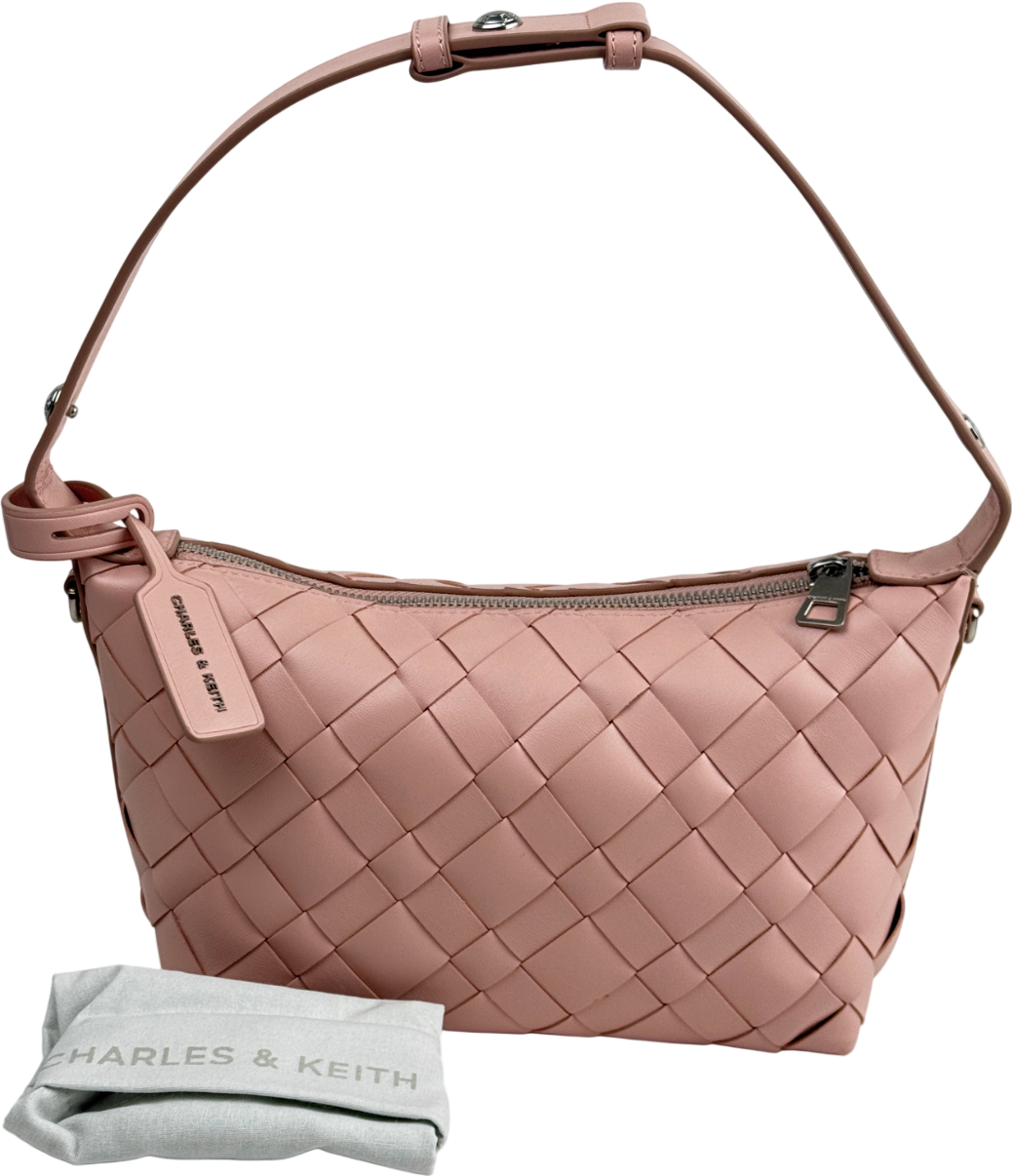 CHARLES & KEITH Ivette Woven Shoulder Bag - Light Pink