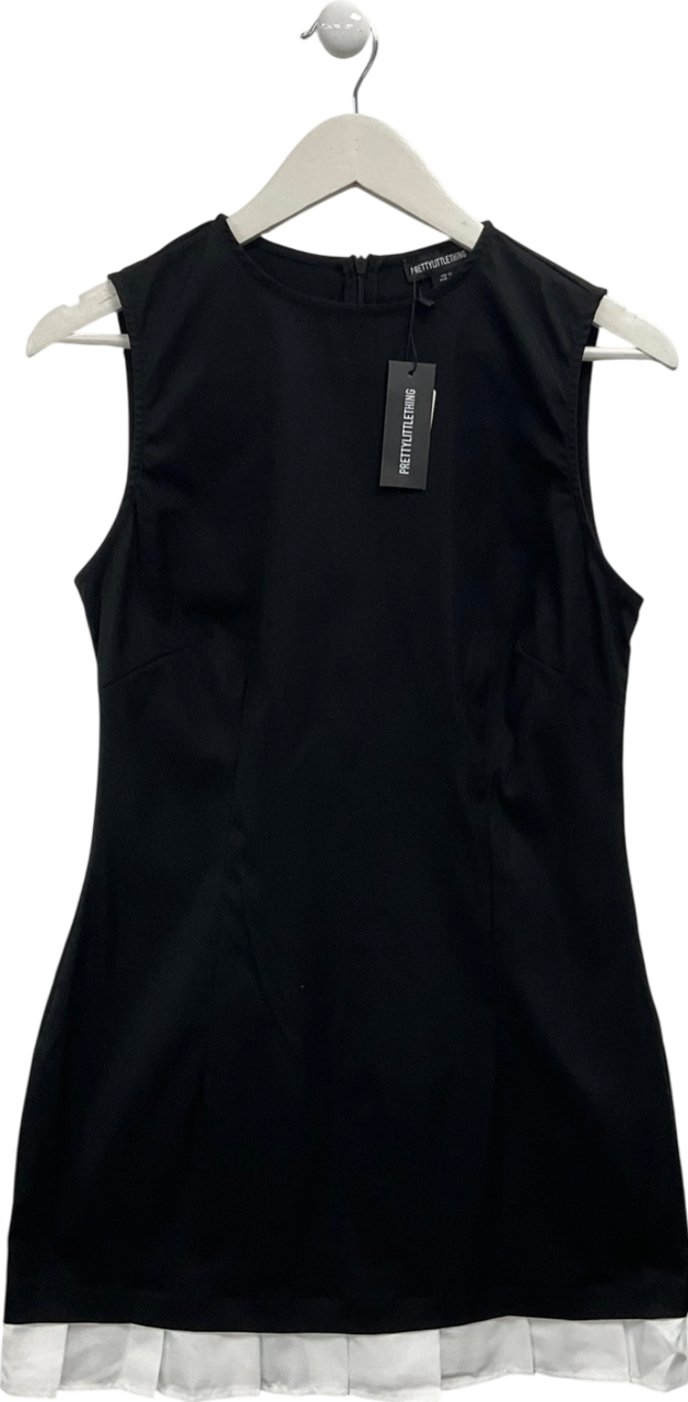 PrettyLittleThing Black Pleated Hem Mini Dress UK 12