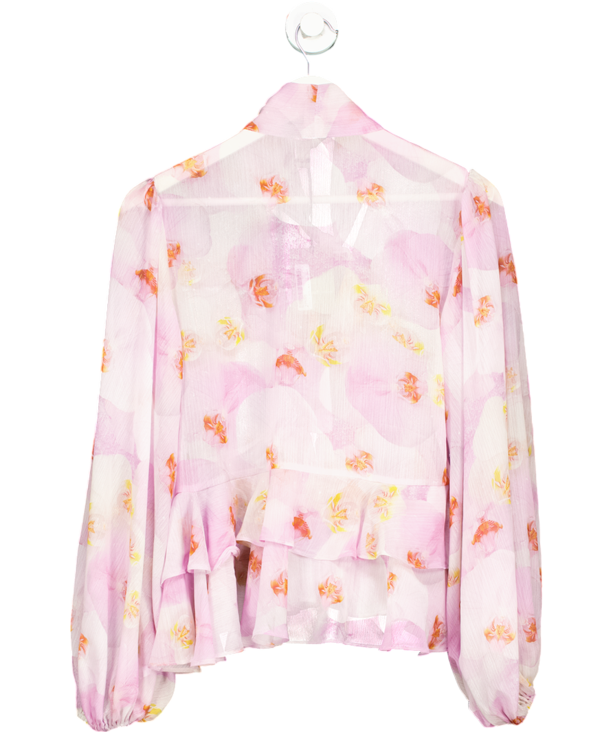 River Island Purple Sheer Floral Ruffle Bow Blouse UK 6