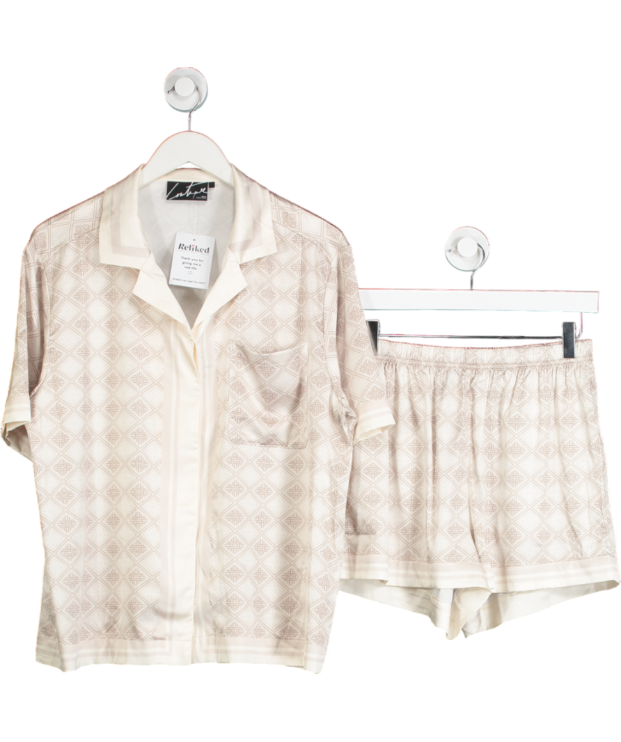 The Couture Club Beige Emblem Print Shorts And Shirt Set UK 10