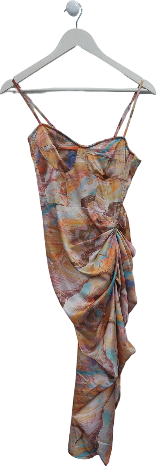 PrettyLittleThing Multicoloured Marble Print Ruched Skirt Corset Midi Dress UK 6