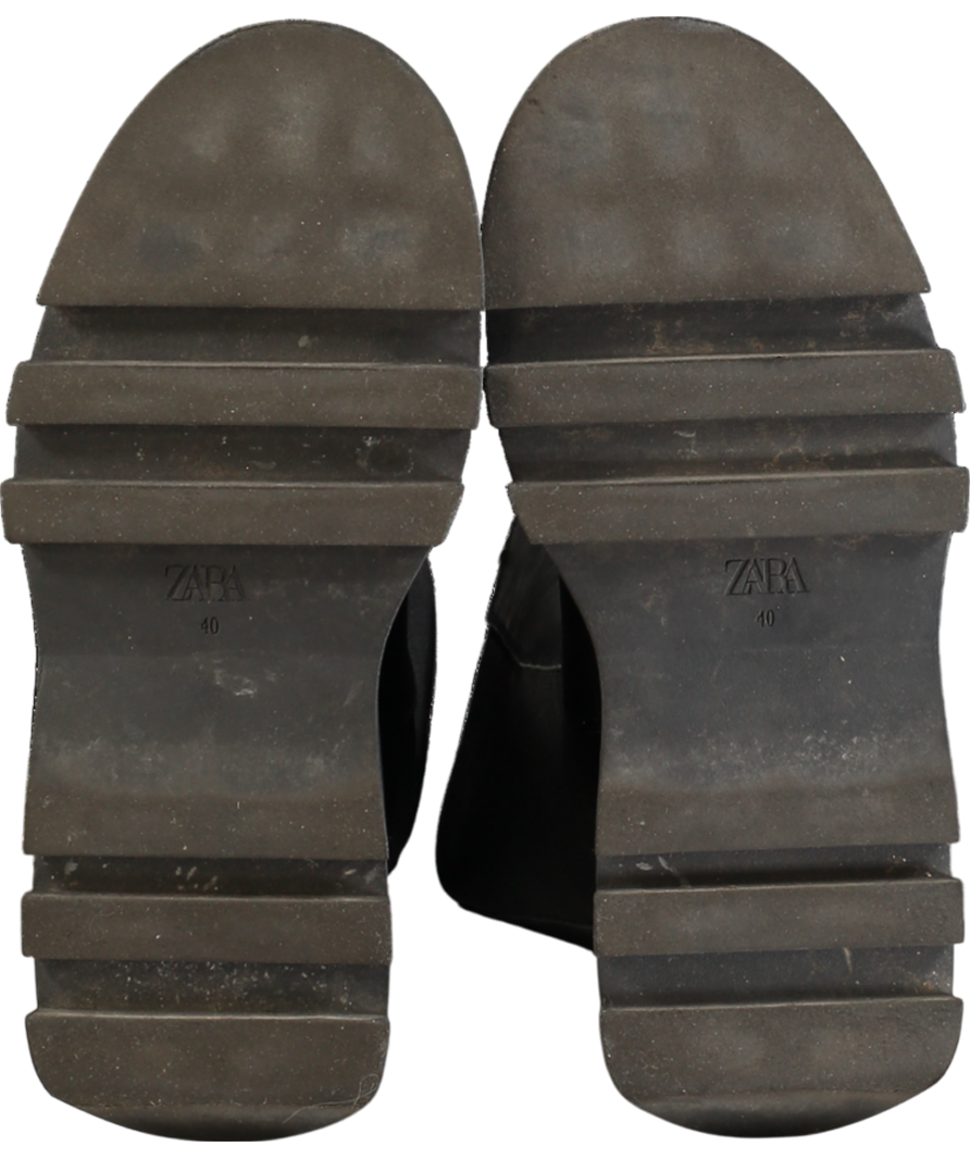 ZARA Black Lug Sole Leather Boots UK 7 EU 40 👠