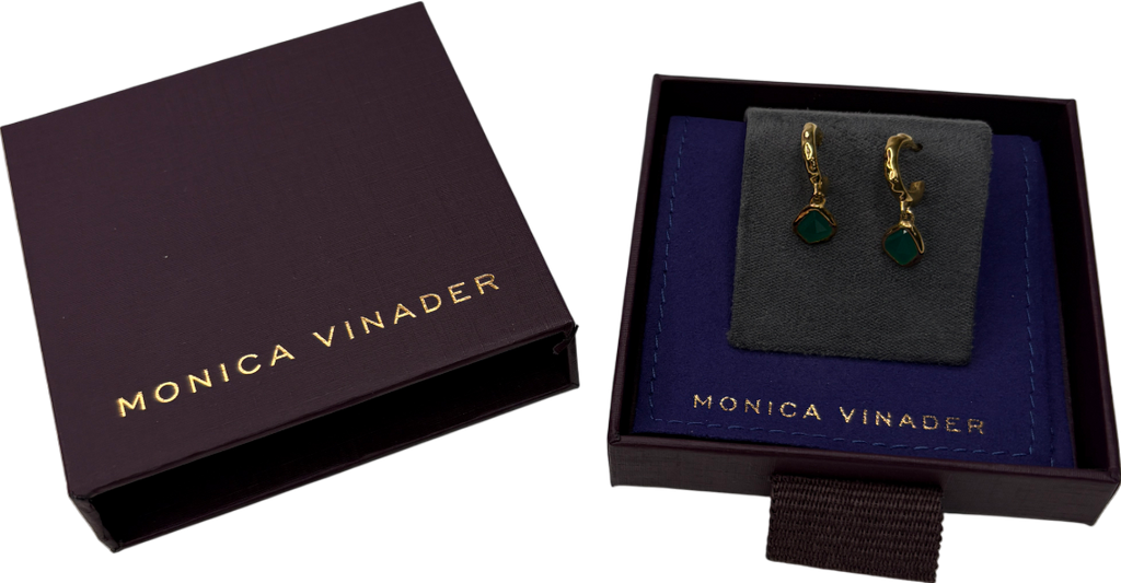 Monica Vinader Siren Gold And Emerald Gemstone Mini nugget Huggie Earrings