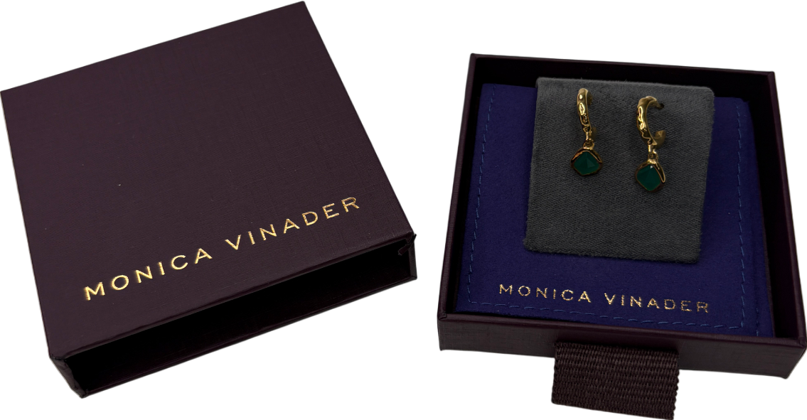 Monica Vinader Siren Gold And Emerald Gemstone Mini nugget Huggie Earrings