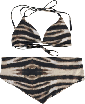 Luana The Label Beige Zebra Print Triangle Bikini Top & Sarong UK S