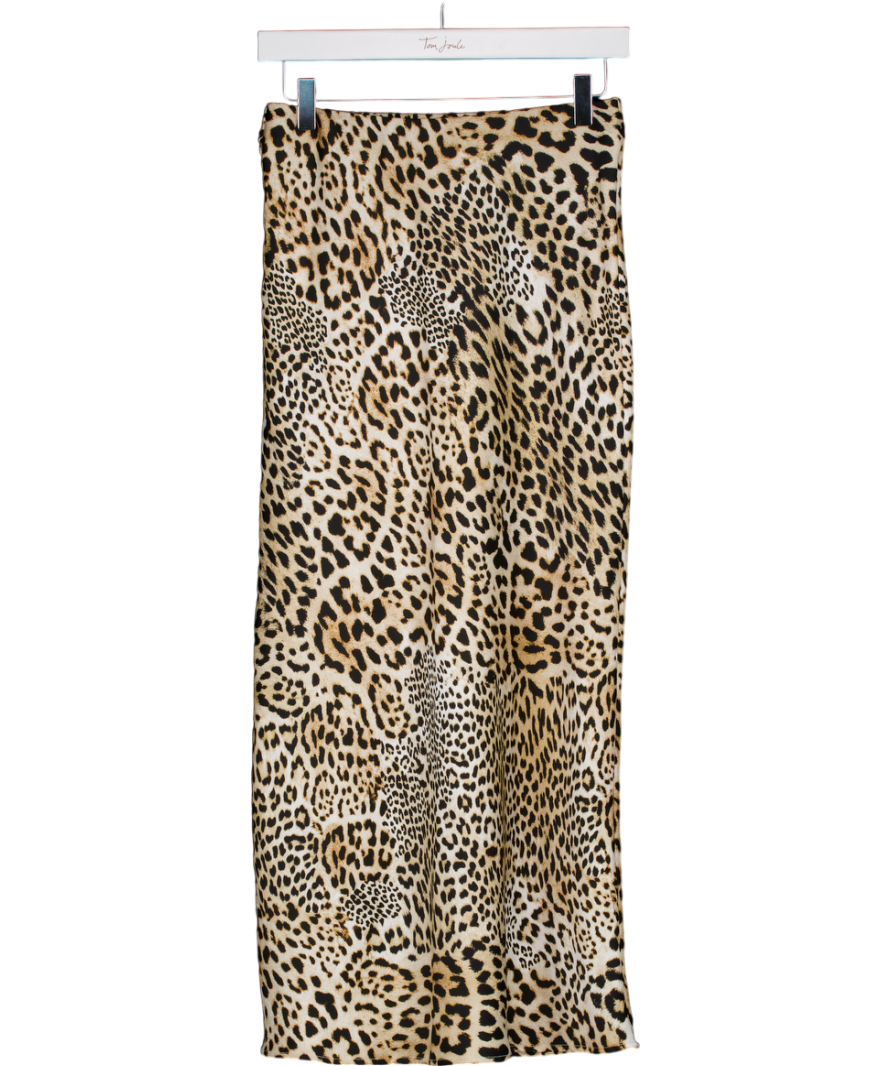 ZARA Brown Satin Leopard Print Skirt UK XS