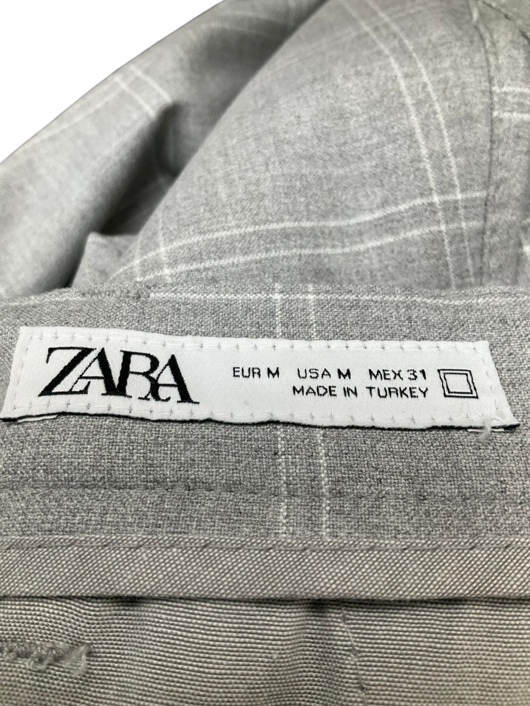 ZARA Grey Slim Fit Checked Trousers UK M