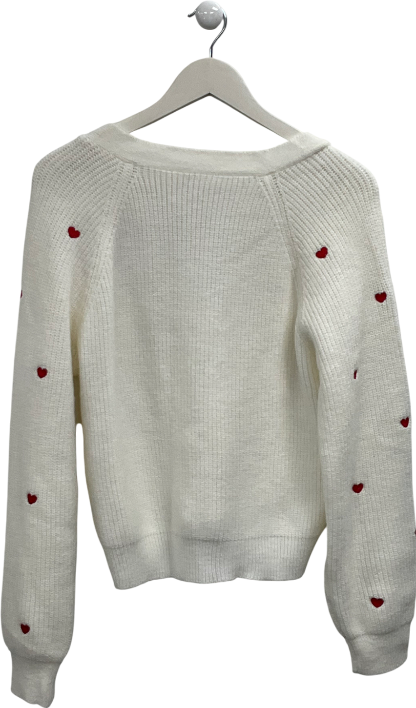 Cupshe Cream Embroidered Heart V Neck Cardigan UK M