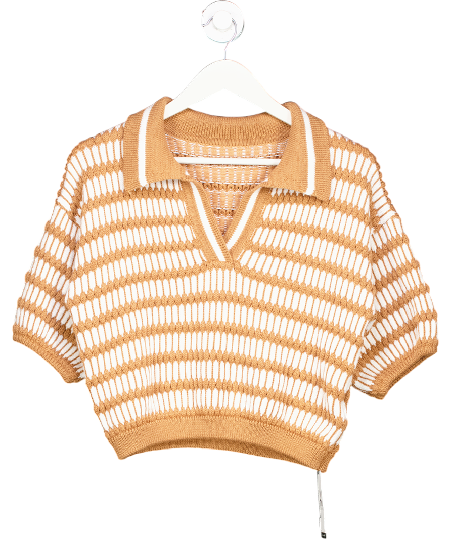Anewsta Beige Striped Knit Polo Top UK S
