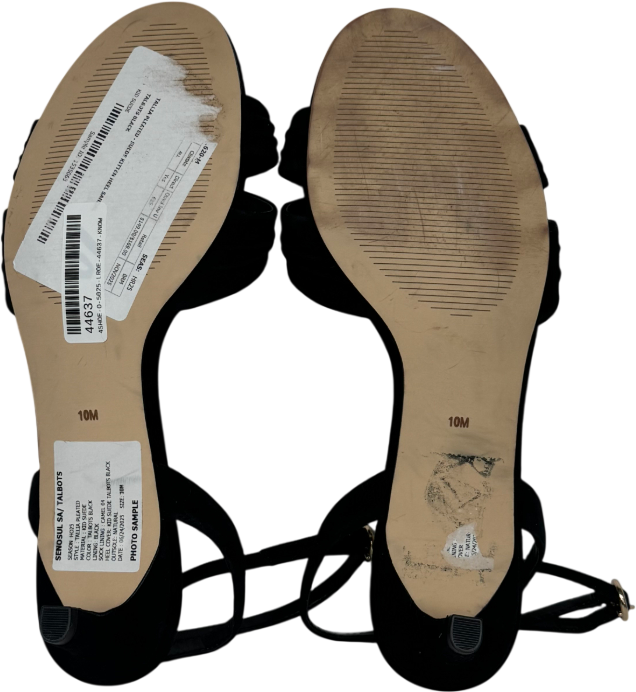 Talbots Black Tallia Pleated Suede Ankle Strap Heel Sandals UK 7.5 EU 40.5 👠