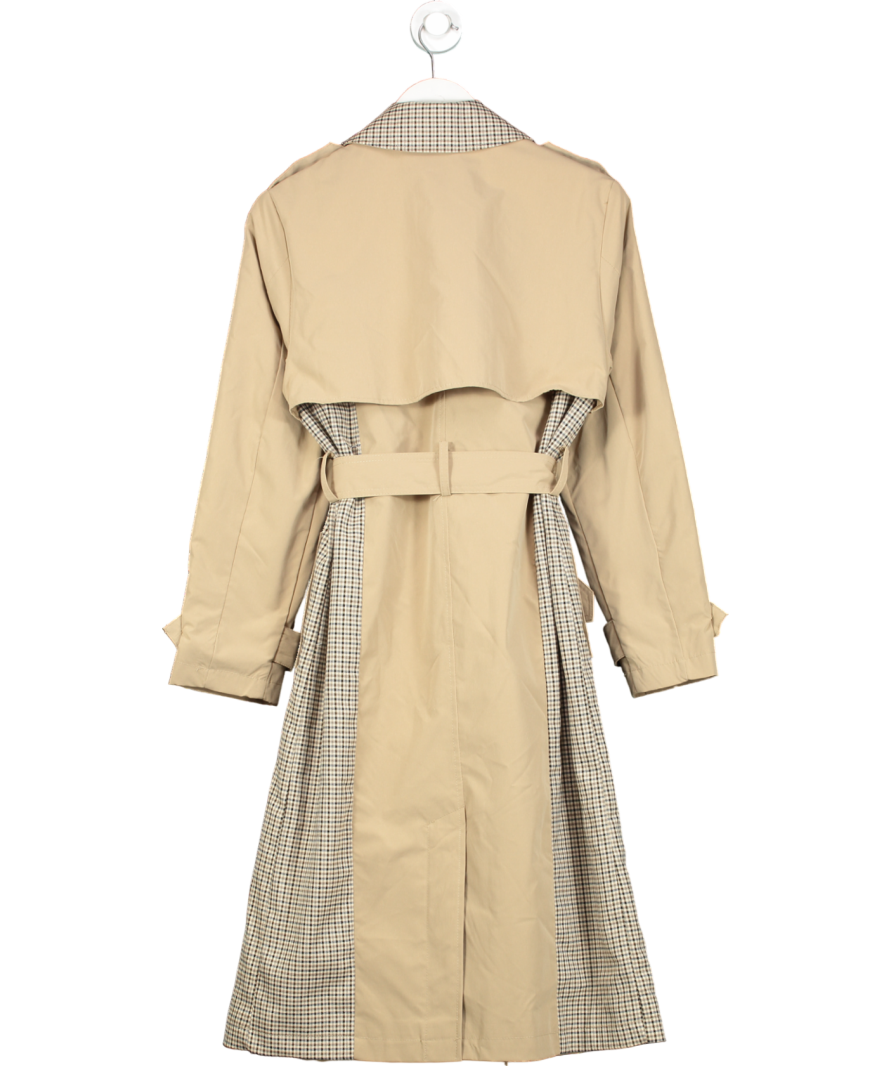 New Look Beige Check Trimmed Trench Coat UK 10