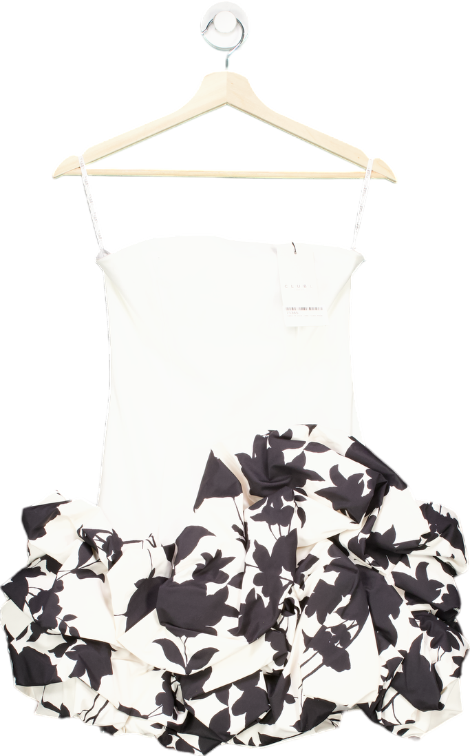 Club L London Cream Floral Print Strapless Ruffle Mini Dress UK 6