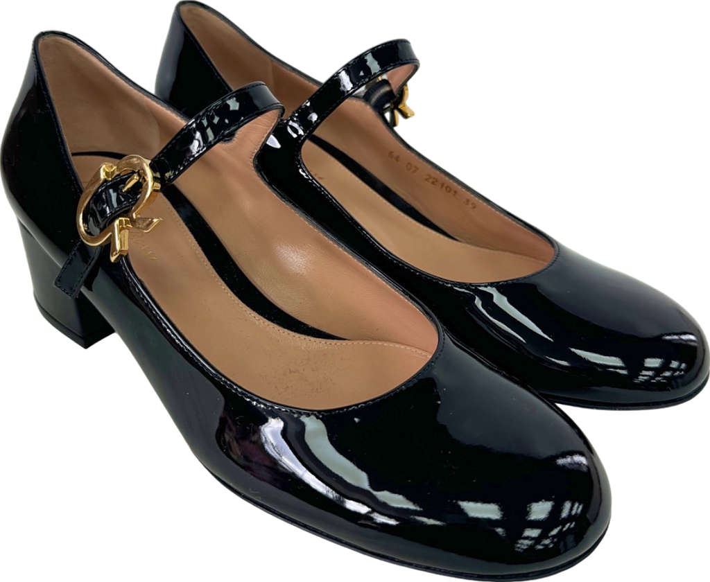 Gianvito Rossi Black Ribbon Patent Leather Mary Jane Court Shoes EU 39 UK 6