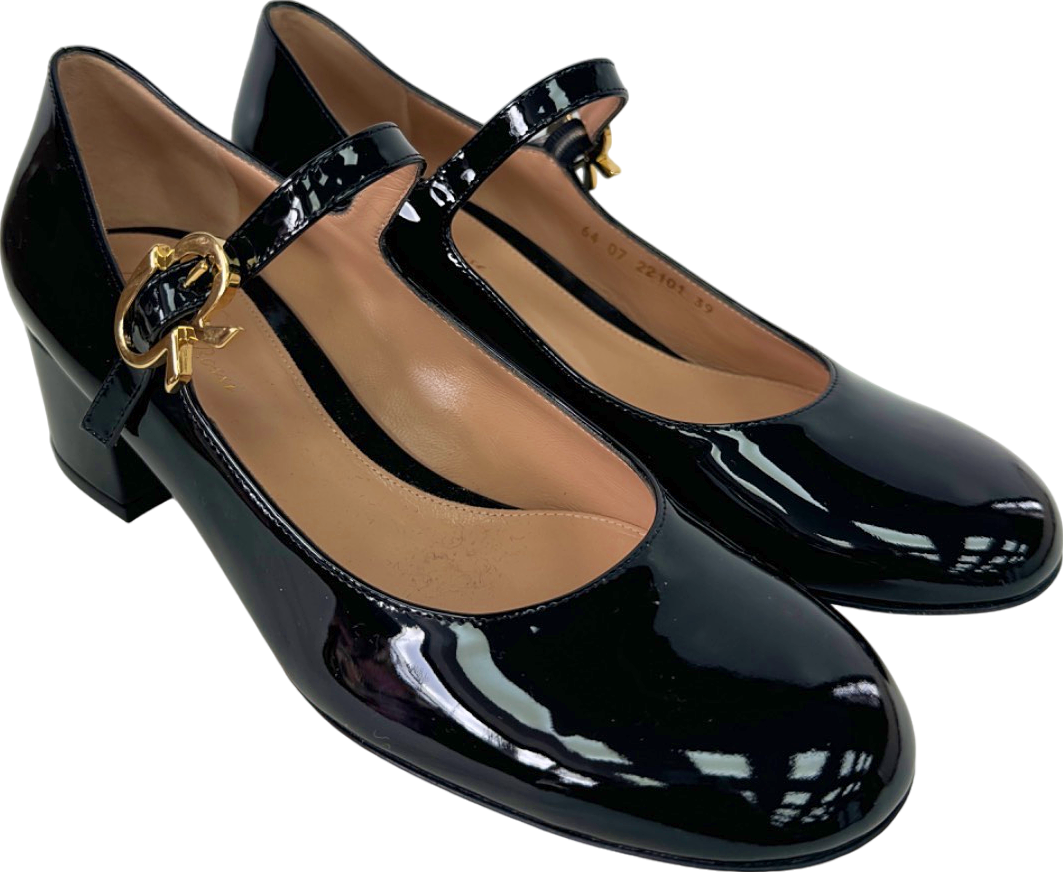 Gianvito Rossi Black Ribbon Patent Leather Mary Jane Court Shoes EU 39 UK 6