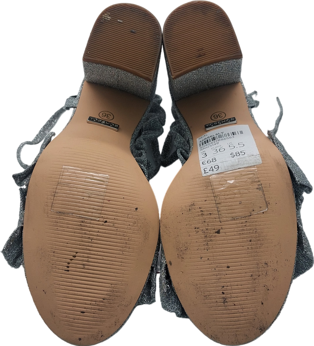 Topshop Chunky Heel Metallic Ankle Tie Sandals UK 3 EU 36 👠