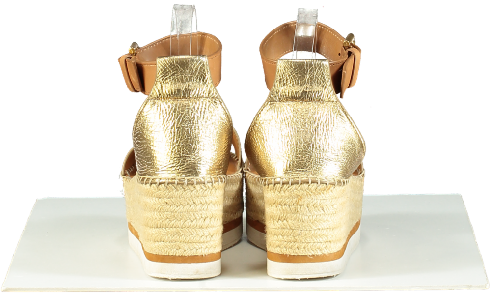 See By Chloé Gold Espadrille Wedge Sandals Size UK 6 EU 39