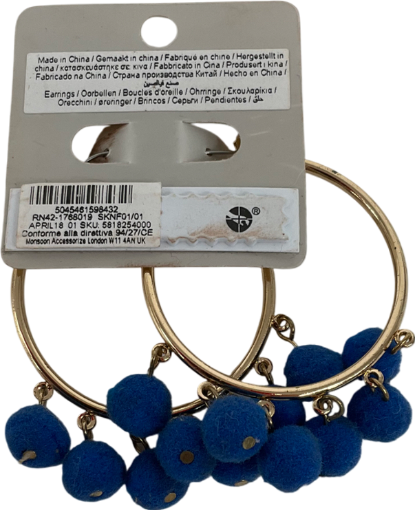 Accessorize Blue Pom Pom Hoops Earrings