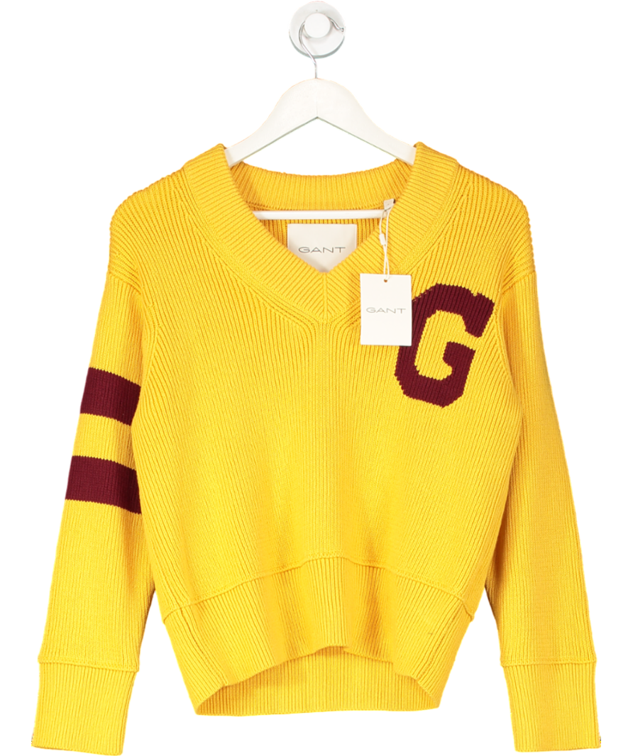 GANT Yellow Varsity V Neck Sweater In Faded Sunset UK S