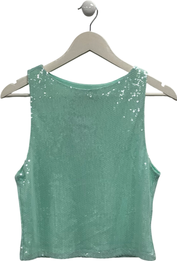White Fox Blue Sequin Turquoise Tank Top UK XL