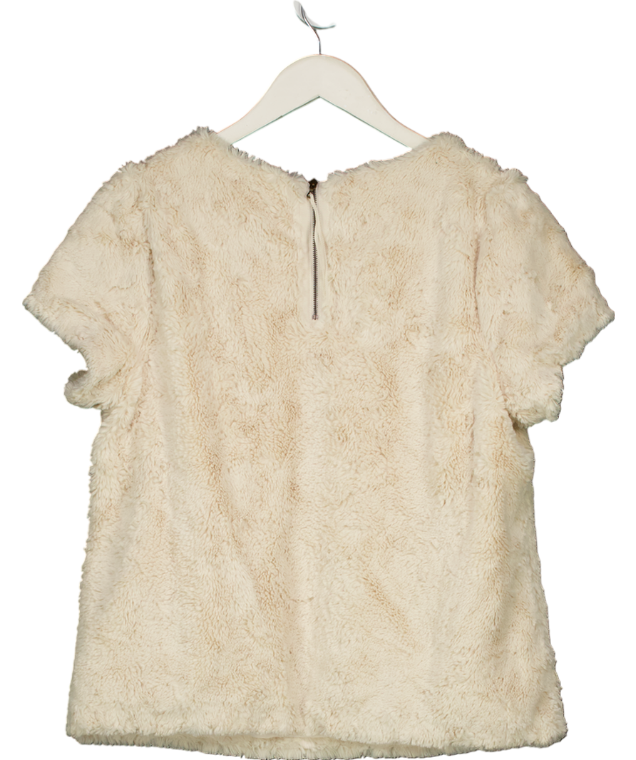 ANTHROPOLOGIE Cream Faux Fur Short Sleeve Top UK L