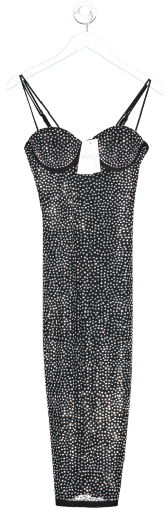 QUIZ Black Rhinestoone Strap Midi Dress UK 8