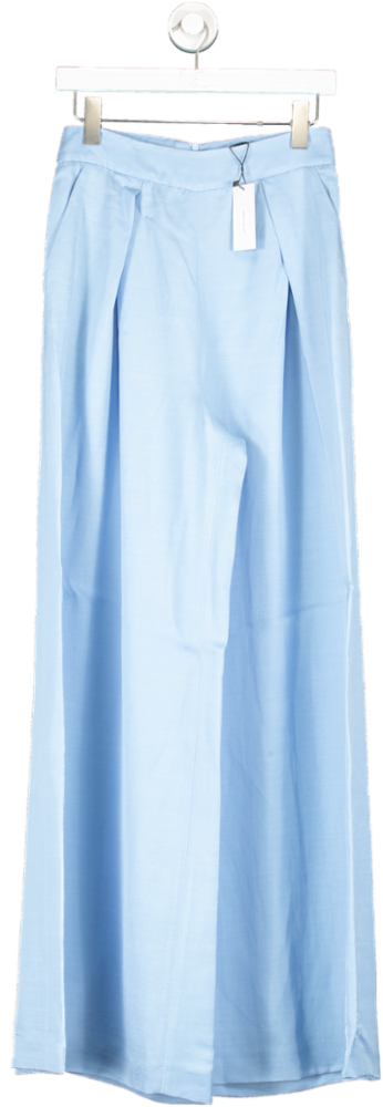 Karen Millen Blue Premium Linen Pleat Front Wide Leg Trousers UK 10