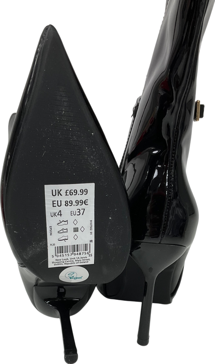 New Look Black Patent Stiletto Heel Knee High Boots UK 4 EU 37 👠