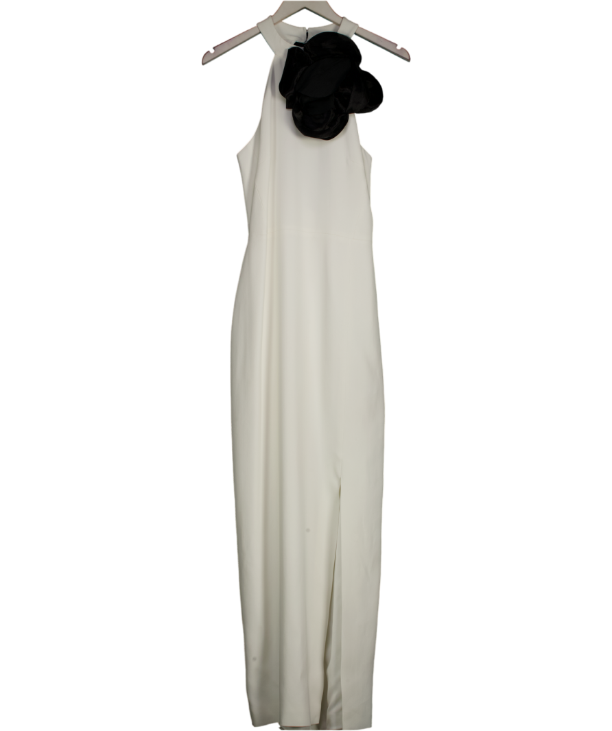 Karen Millen Ivory & Black  Small Corsage Detail Tailored Halterneck Midaxi Dress UK 10