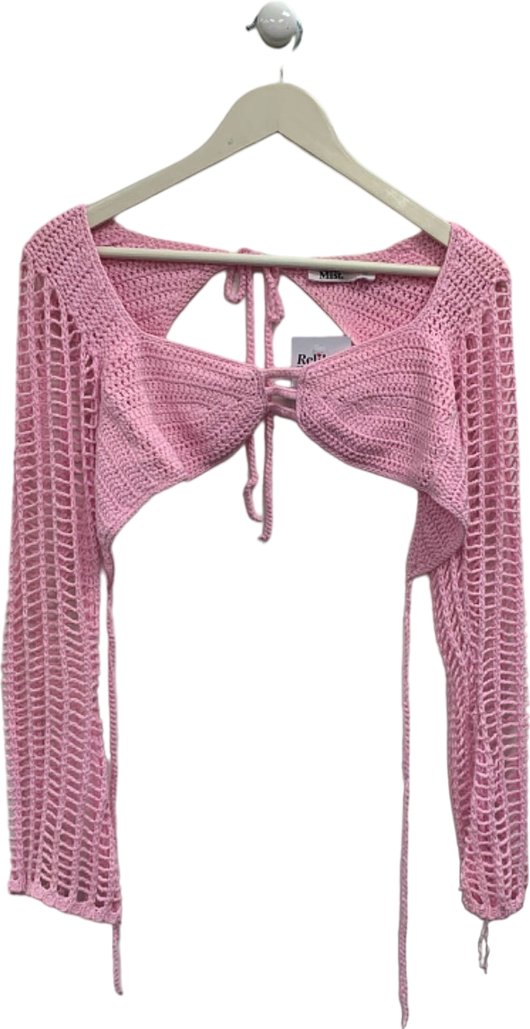 Tiger Mist Pink Crochet Open Front Top UK S