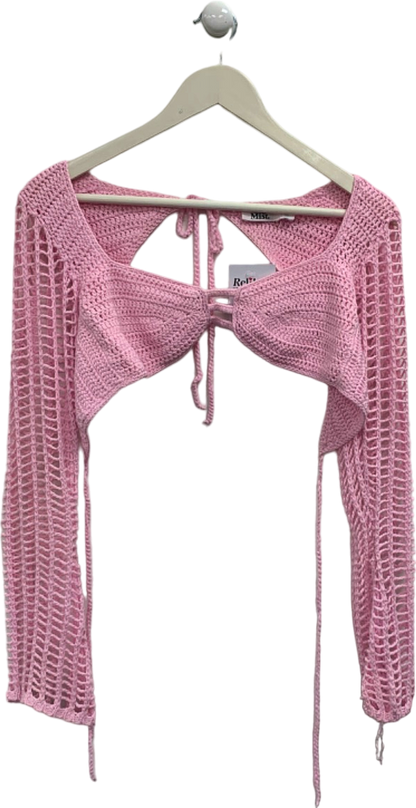 Tiger Mist Pink Crochet Open Front Top UK S