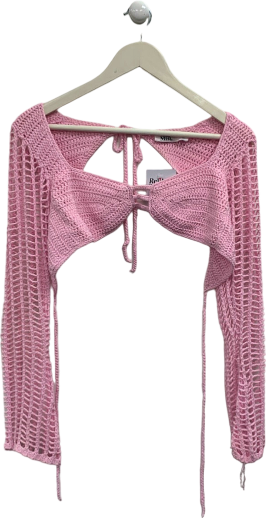 Tiger Mist Pink Crochet Open Front Top UK S