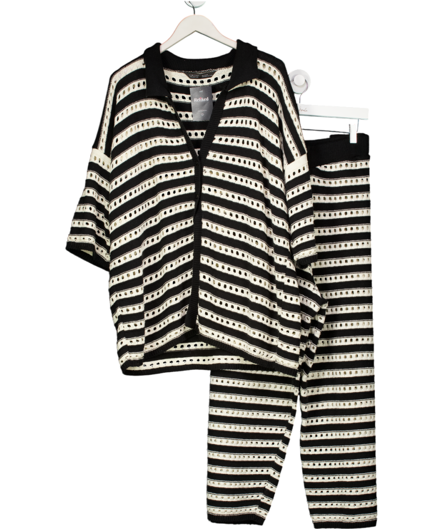 Yours Black Curve Stripe Crochet Wide Leg Trousers And Shirt Set UK 22