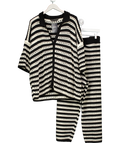 Yours Black Curve Stripe Crochet Wide Leg Trousers And Shirt Set UK 22