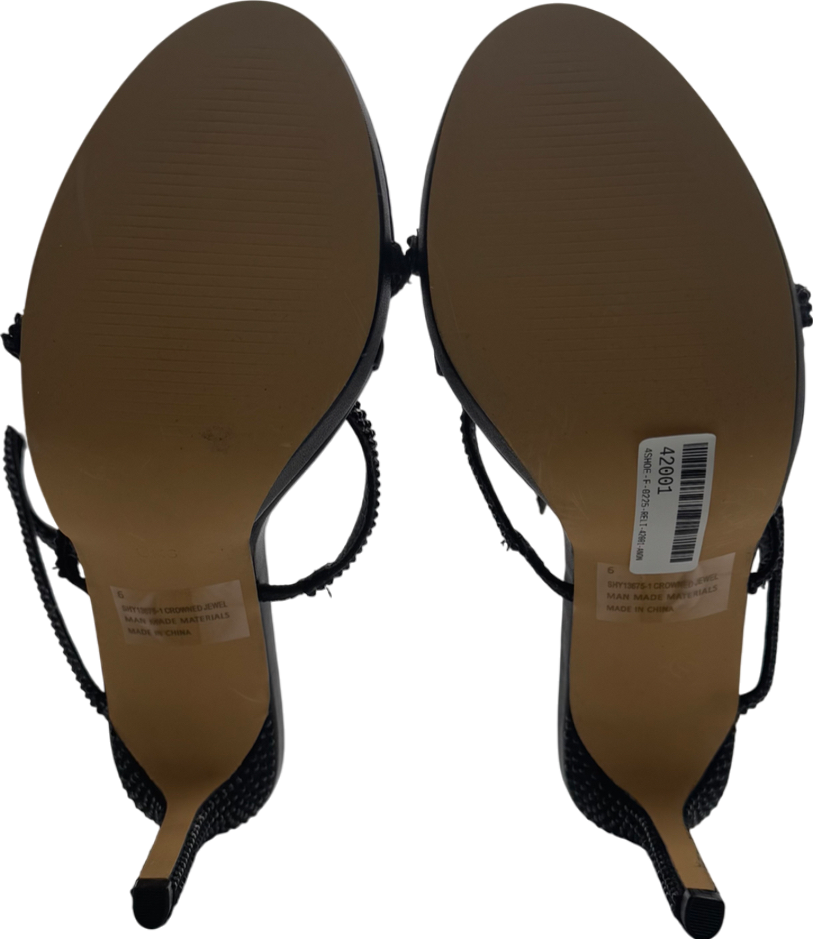 Ego Marini Black Diamante Detail Wrap Around Strap Platform Stiletto Heel In Black Faux Suede UK 6