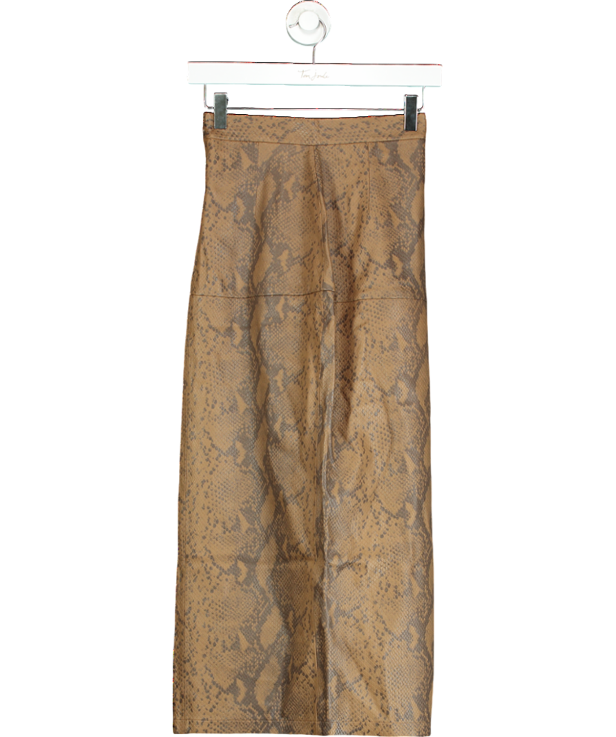 Zeynep Arcay Brown Snake Skin Print Leather Midi Skirt UK 6