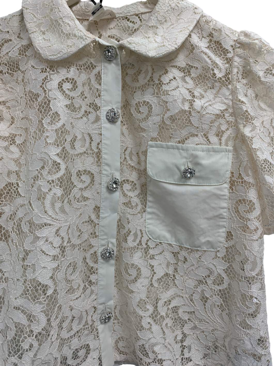 River Island White Lace Puff Sleeve Shirt UK 8