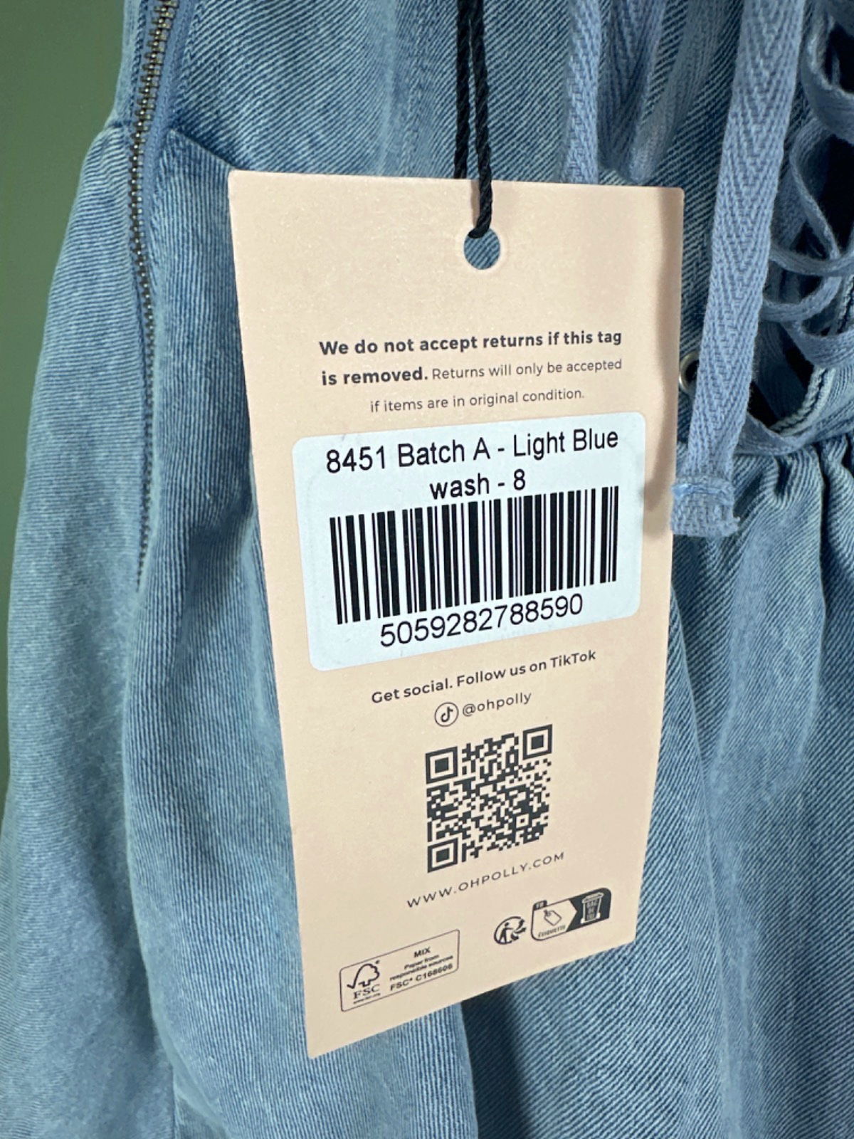 Oh Polly Light Blue Denim Halter Dress UK 8