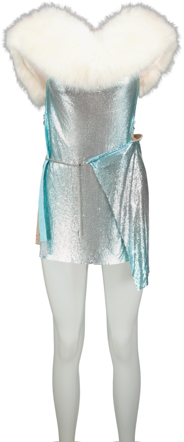 Poster Girl Blue Sela Ombre Chainmail Fur Trimmed  Dress UK S