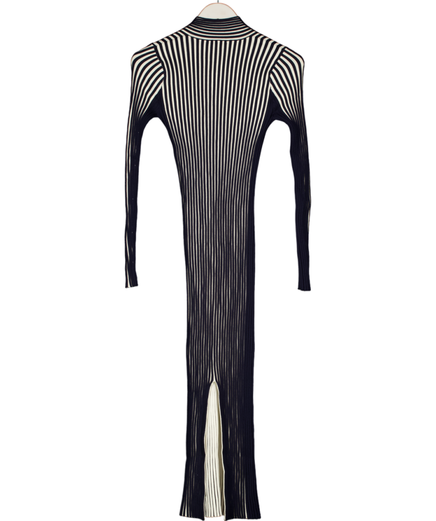 Karen Millen Navy Blue / White Stripe Fitted Long Sleeve Knitted Midi Dress UK XS