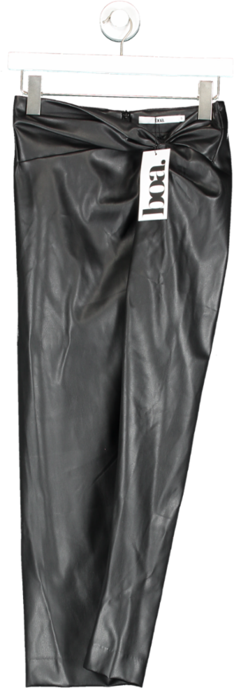 BOA Black Leather Wrap Midi Skirt UK S