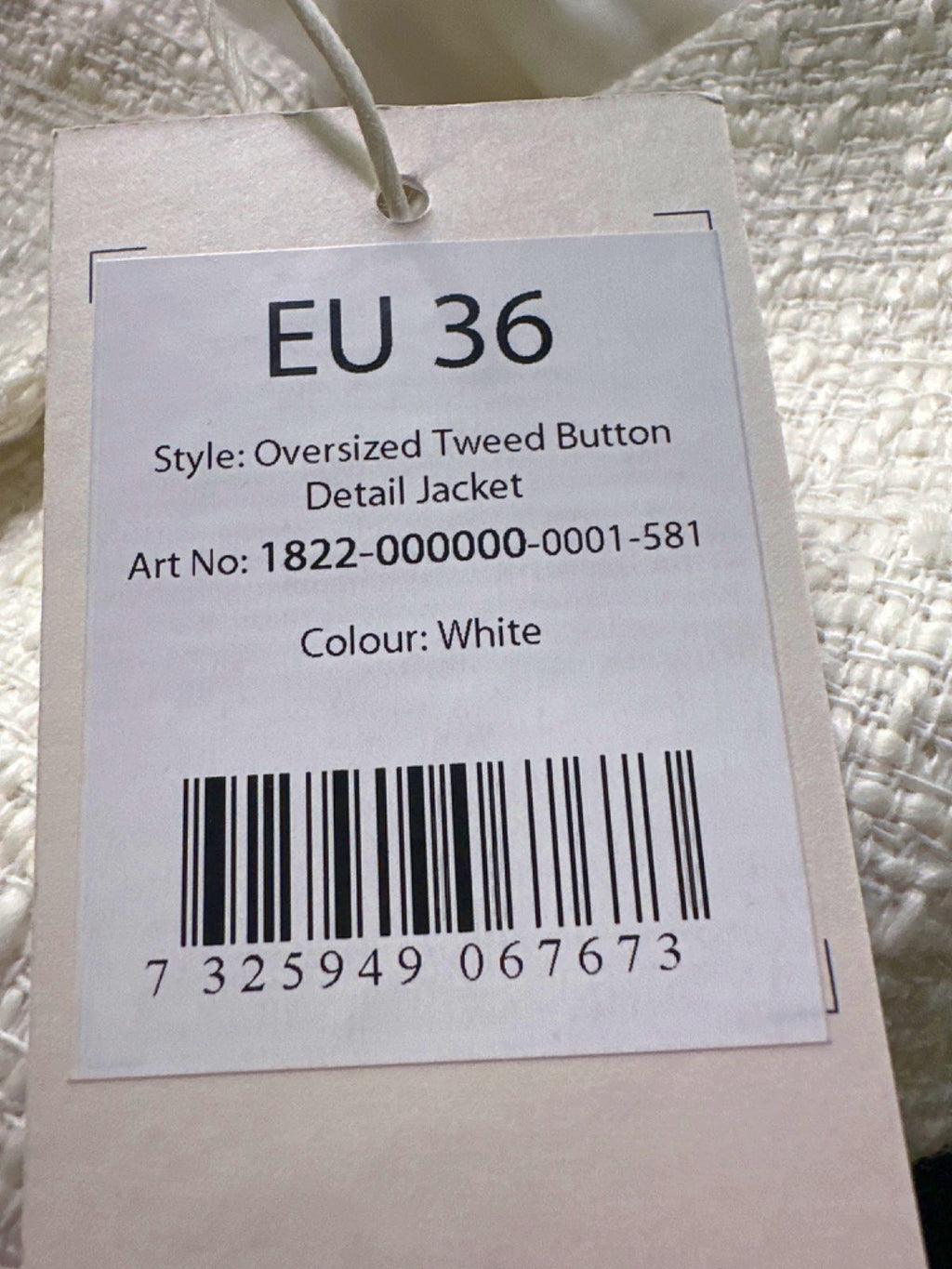 NA-KD White Oversized Tweed Button Detail Jacket EU 36 UK 8