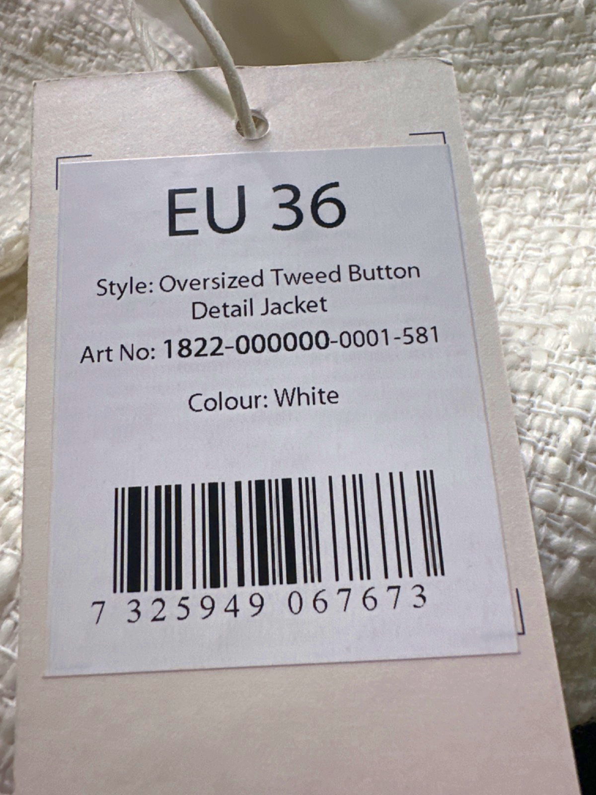 NA-KD White Oversized Tweed Button Detail Jacket EU 36 UK 8