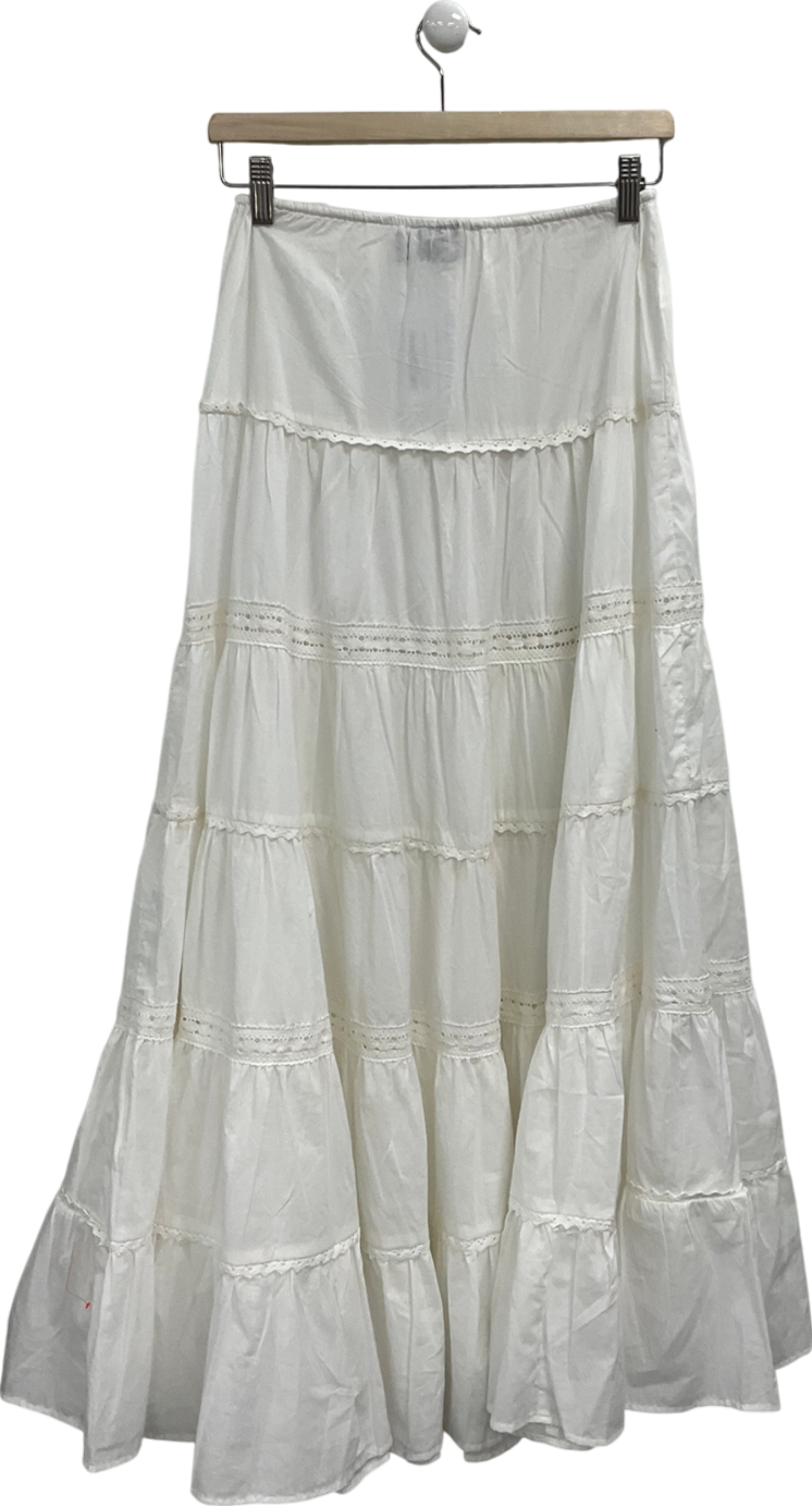 ASOS White Tiered Western Full Maxi Skirt In Ivory UK 6