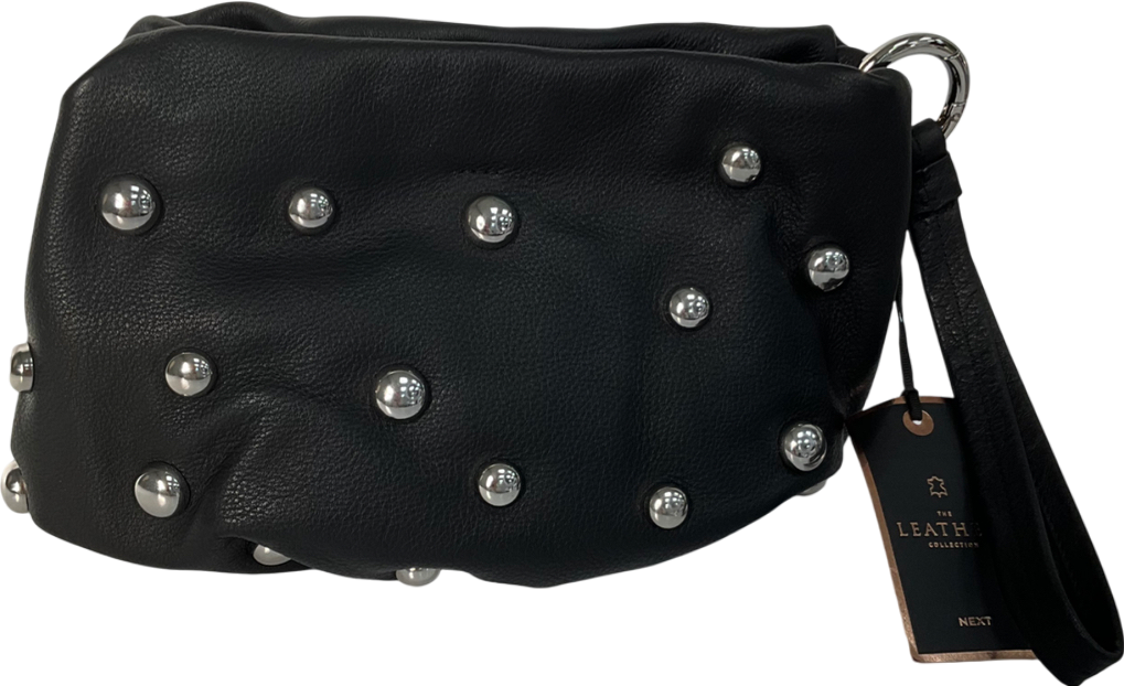 Next Black Leather Studded Clutch Bag